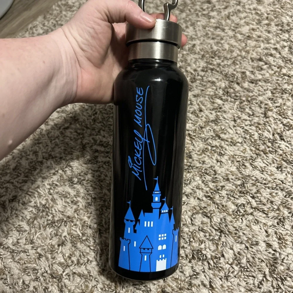 Disney Mickey Mouse Stainless Steel Water Bottle Mickey Ears Carabiner Clip New